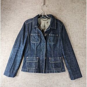 Elie Tahari Fitted Denim Jacket Womens M Blue Jean Big Snaps Classic BOHO